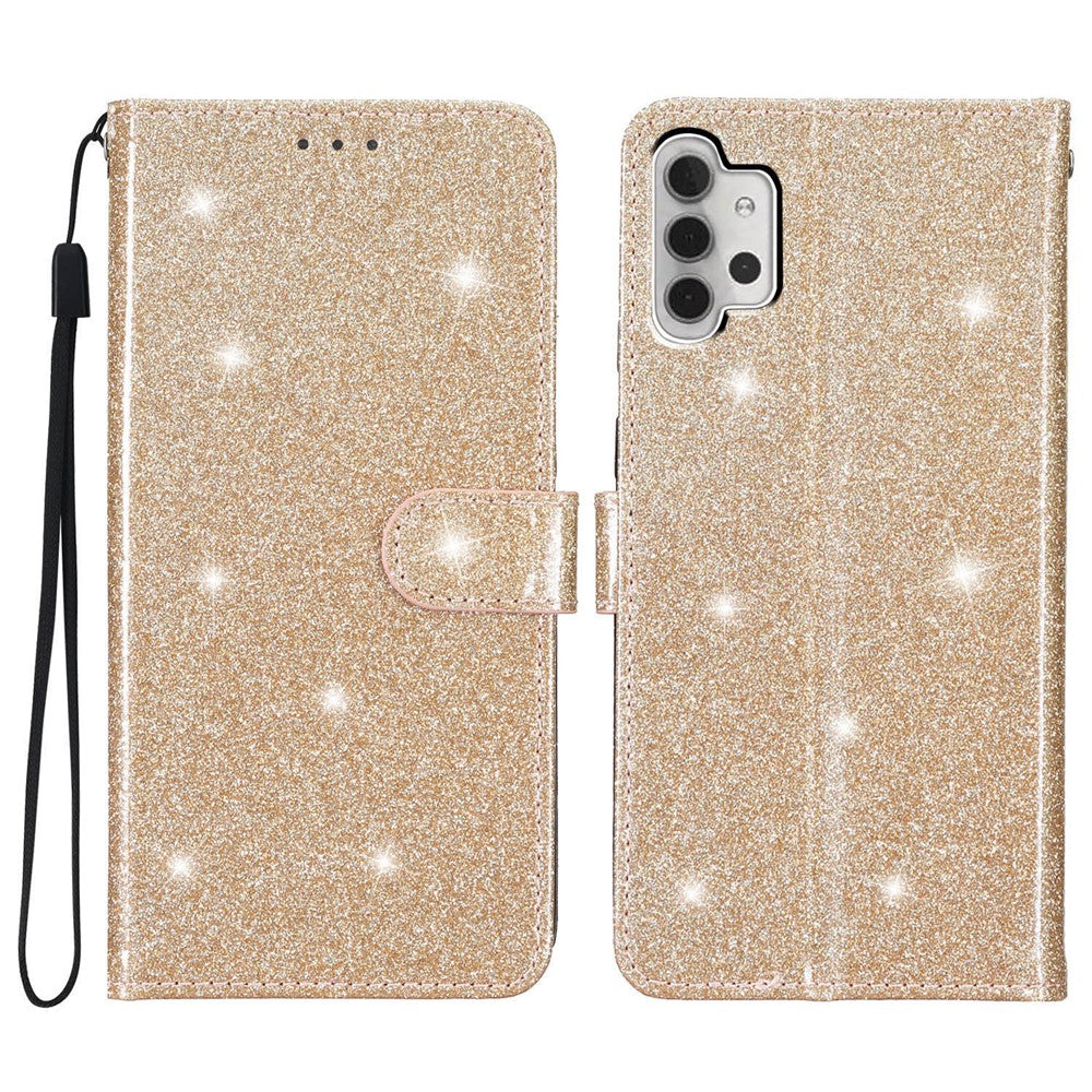 For Samsung Galaxy A32 4G (EU Version) Glittery PU Leather Fully Wrapped Case Wallet Stand Phone Cover
