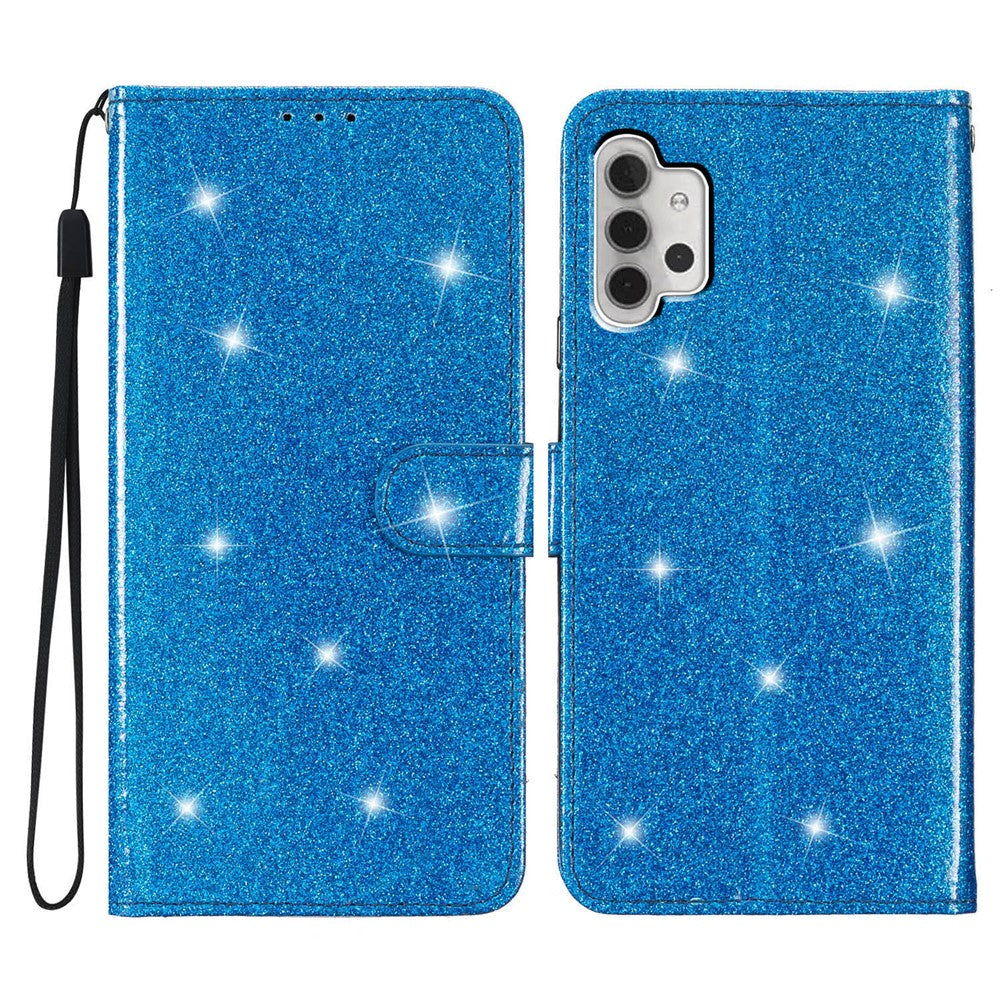 For Samsung Galaxy A32 4G (EU Version) Glittery PU Leather Fully Wrapped Case Wallet Stand Phone Cover