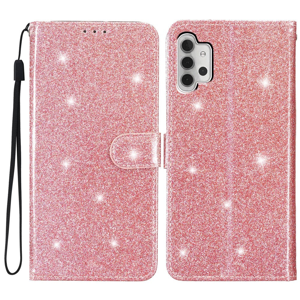 For Samsung Galaxy A32 4G (EU Version) Glittery PU Leather Fully Wrapped Case Wallet Stand Phone Cover