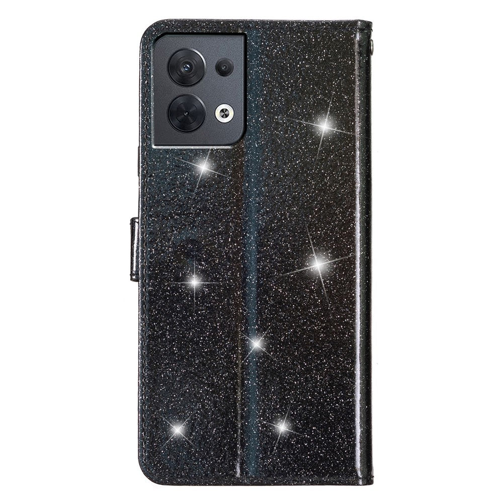 For Oppo Reno8 5G (Global Version) PU Leather Case Glittery Phone Cover with Wallet Stand