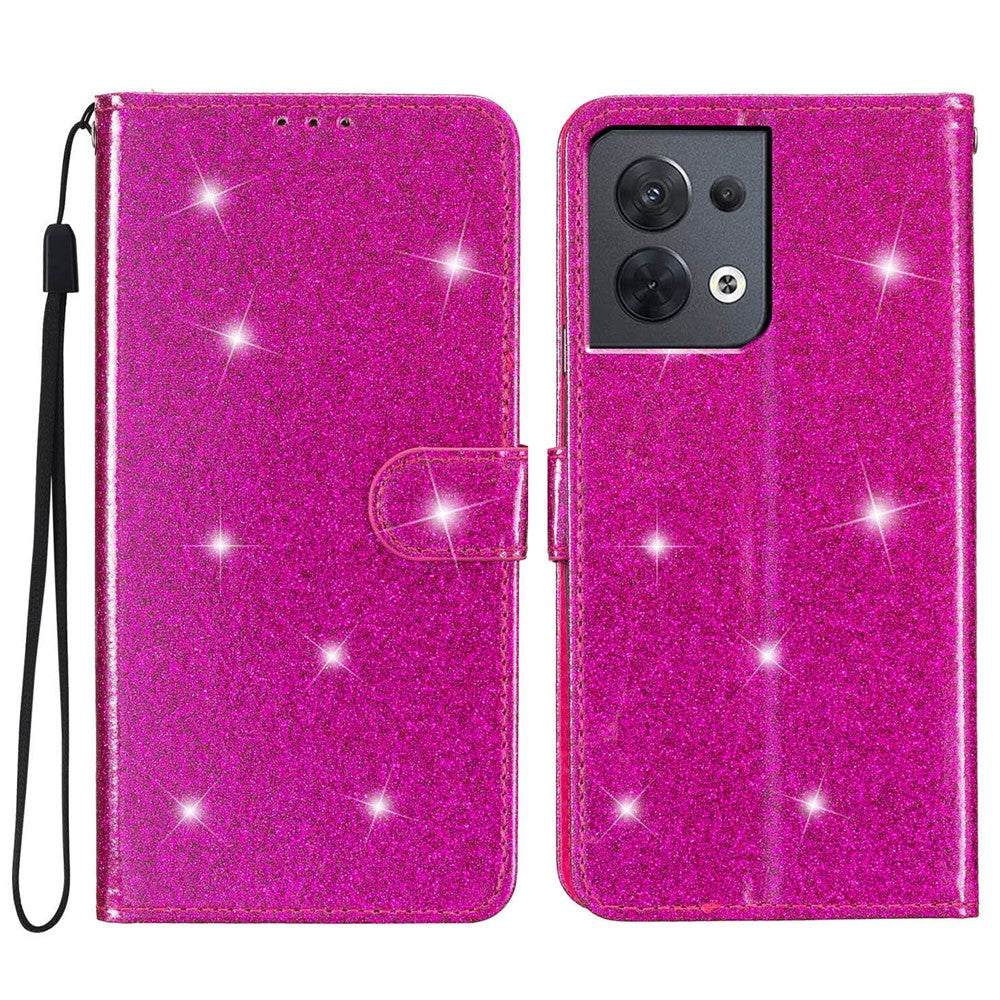 For Oppo Reno8 5G (Global Version) PU Leather Case Glittery Phone Cover with Wallet Stand