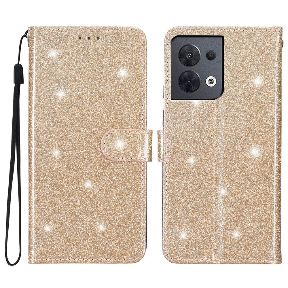 For Oppo Reno8 5G (Global Version) PU Leather Case Glittery Phone Cover with Wallet Stand