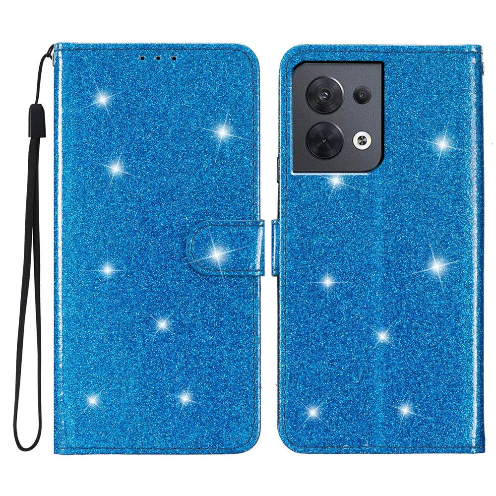 For Oppo Reno8 5G (Global Version) PU Leather Case Glittery Phone Cover with Wallet Stand