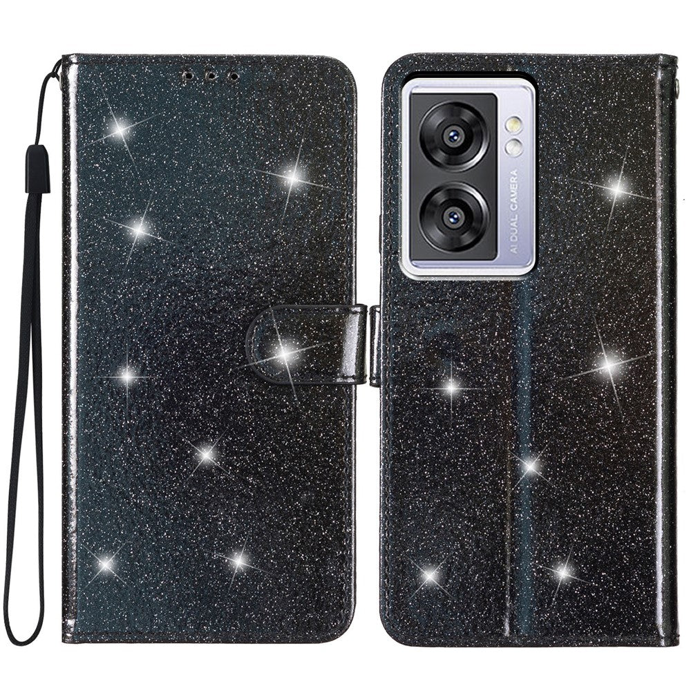 For Oppo A57 (2022) 5G / A77 5G Wallet Stand Phone Cover Glittery PU Leather + TPU Phone Case