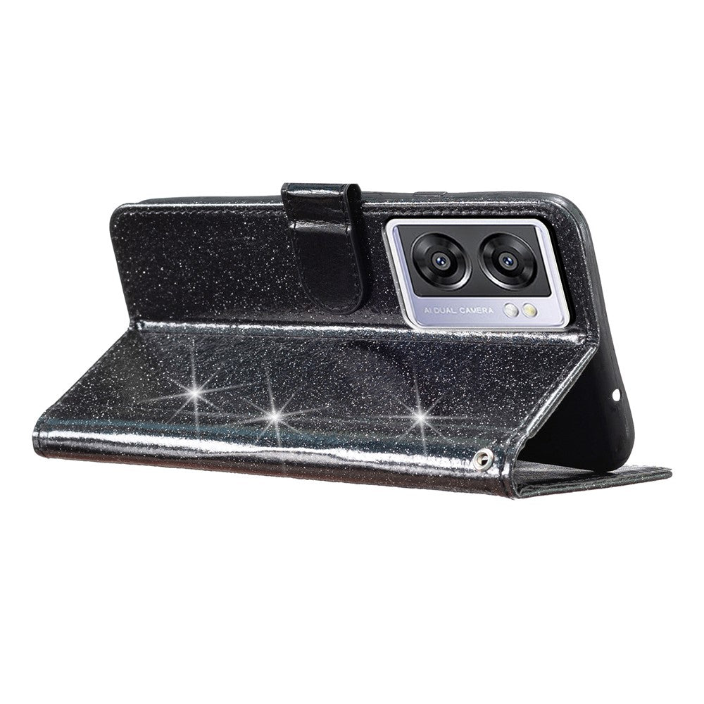 For Oppo A57 (2022) 5G / A77 5G Wallet Stand Phone Cover Glittery PU Leather + TPU Phone Case