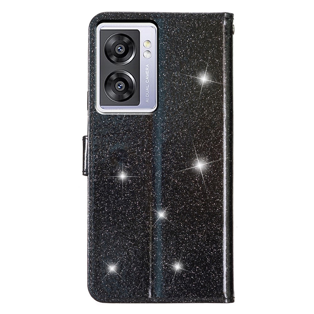 For Oppo A57 (2022) 5G / A77 5G Wallet Stand Phone Cover Glittery PU Leather + TPU Phone Case
