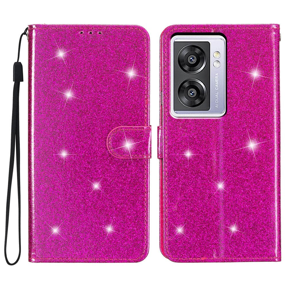 For Oppo A57 (2022) 5G / A77 5G Wallet Stand Phone Cover Glittery PU Leather + TPU Phone Case