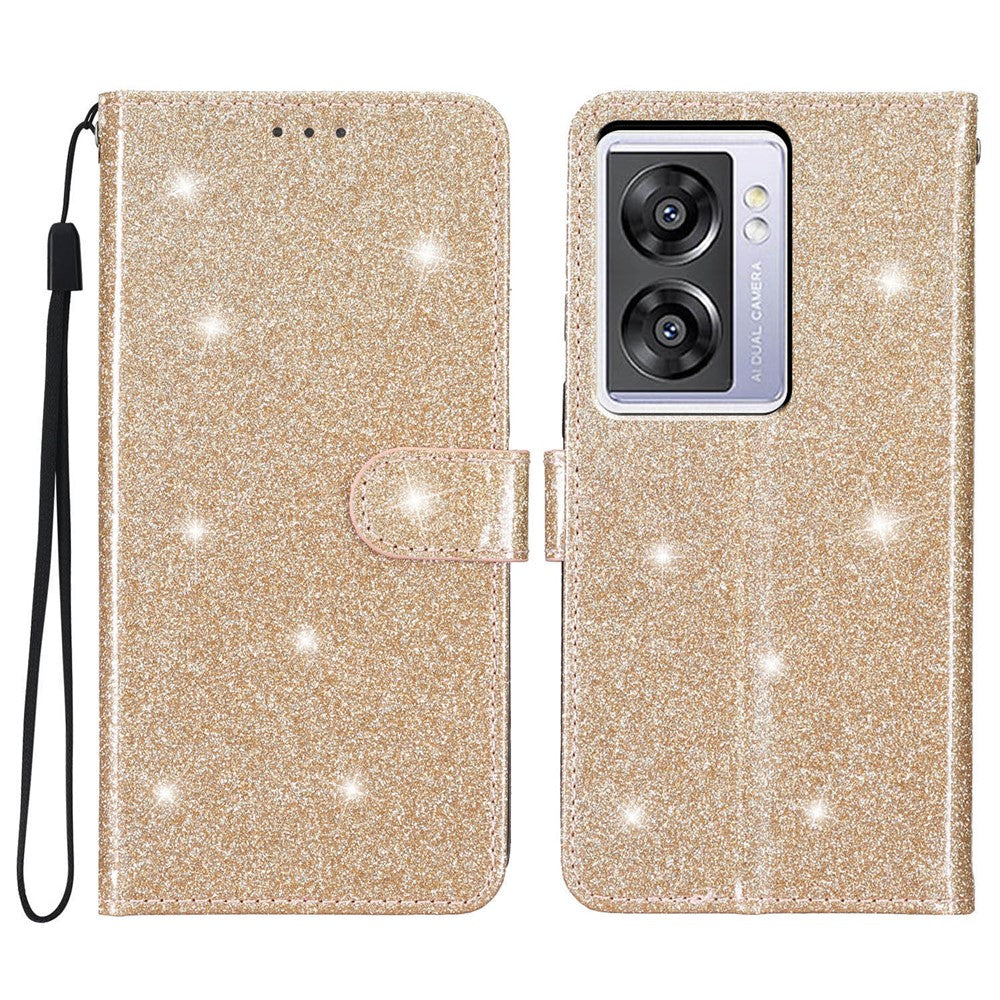 For Oppo A57 (2022) 5G / A77 5G Wallet Stand Phone Cover Glittery PU Leather + TPU Phone Case