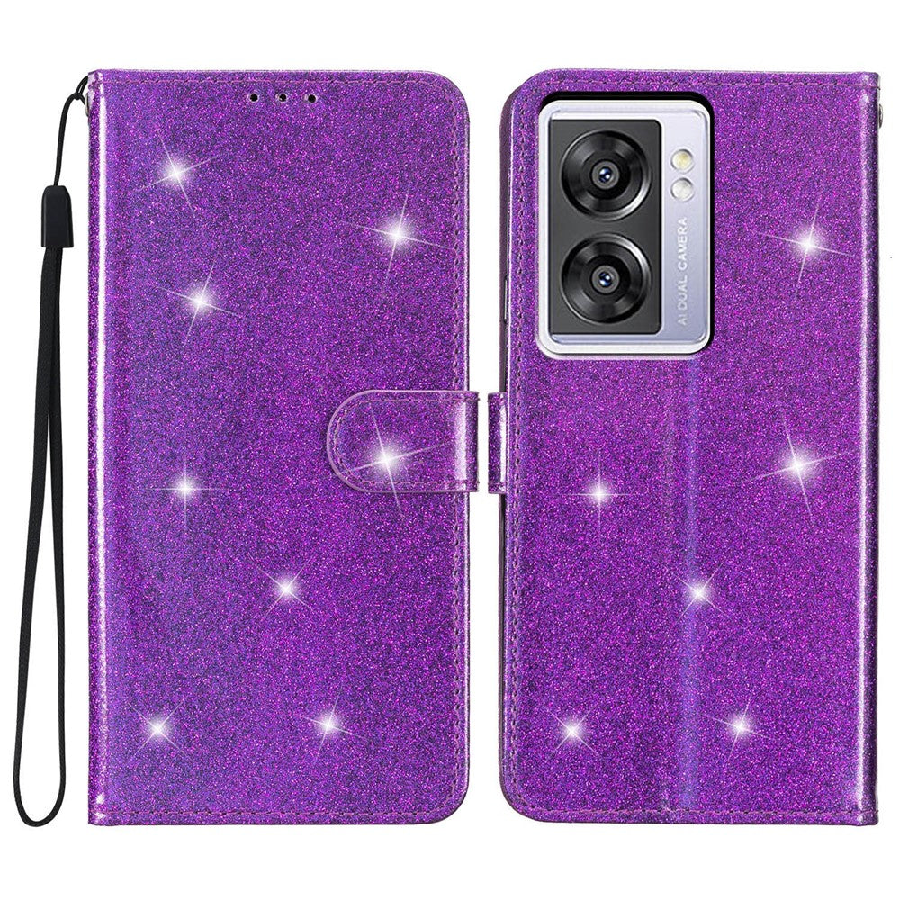 For Oppo A57 (2022) 5G / A77 5G Wallet Stand Phone Cover Glittery PU Leather + TPU Phone Case