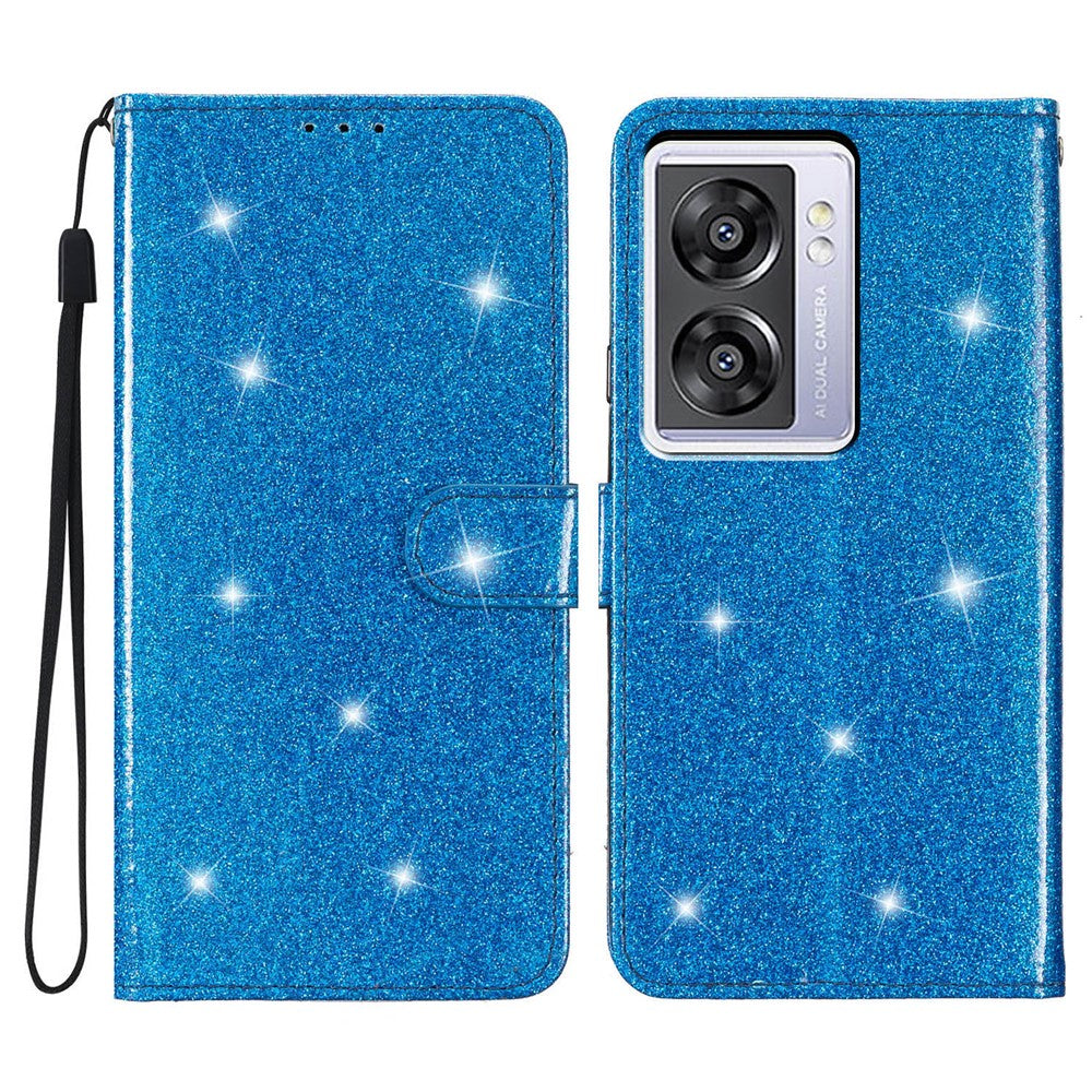 For Oppo A57 (2022) 5G / A77 5G Wallet Stand Phone Cover Glittery PU Leather + TPU Phone Case