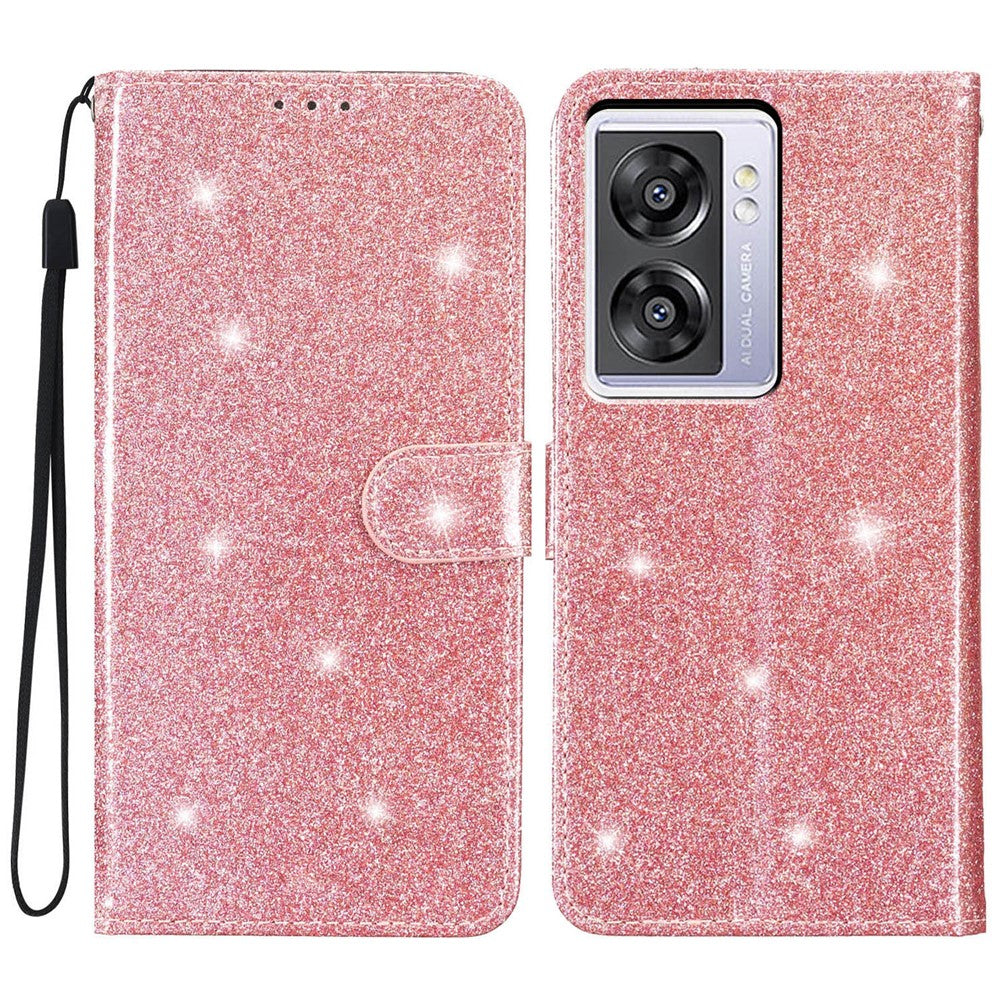 For Oppo A57 (2022) 5G / A77 5G Wallet Stand Phone Cover Glittery PU Leather + TPU Phone Case
