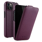 MELKCO For iPhone 13 mini Genuine Cow Leather+PC Phone Case Vertical Flip Litchi Texture Protective Cover