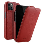 MELKCO For iPhone 13 mini Genuine Cow Leather+PC Phone Case Vertical Flip Litchi Texture Protective Cover