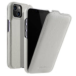MELKCO For iPhone 13 mini Genuine Cow Leather+PC Phone Case Vertical Flip Litchi Texture Protective Cover