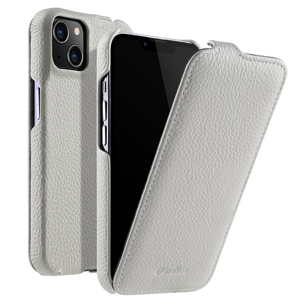 MELKCO For iPhone 13 mini Genuine Cow Leather+PC Phone Case Vertical Flip Litchi Texture Protective Cover