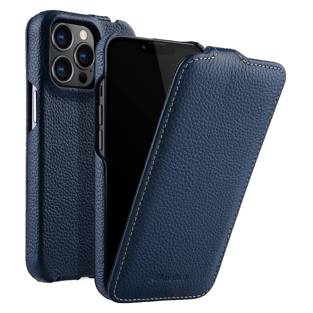 MELKCO för iPhone 12 Pro Max Vertikalt Flip-bakskal Äkta Kohud+PC Litchi-textur Telefonfodral