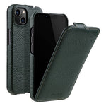 MELKCO For iPhone 14 Plus Litchi Texture Vertical Flip Cover Genuine Cow Leather+PC Phone Case