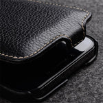 MELKCO For iPhone 14 Plus Litchi Texture Vertical Flip Cover Genuine Cow Leather+PC Phone Case