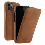MELKCO For iPhone 14 Plus Litchi Texture Vertical Flip Cover Genuine Cow Leather+PC Phone Case
