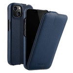 MELKCO For iPhone 14 Plus Litchi Texture Vertical Flip Cover Genuine Cow Leather+PC Phone Case