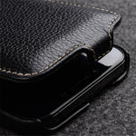MELKCO For iPhone 12 / 12 Pro Vertical Flip Phone Case Genuine Cow Leather+PC Matte Cover