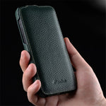 MELKCO For iPhone 12 / 12 Pro Vertical Flip Phone Case Genuine Cow Leather+PC Matte Cover