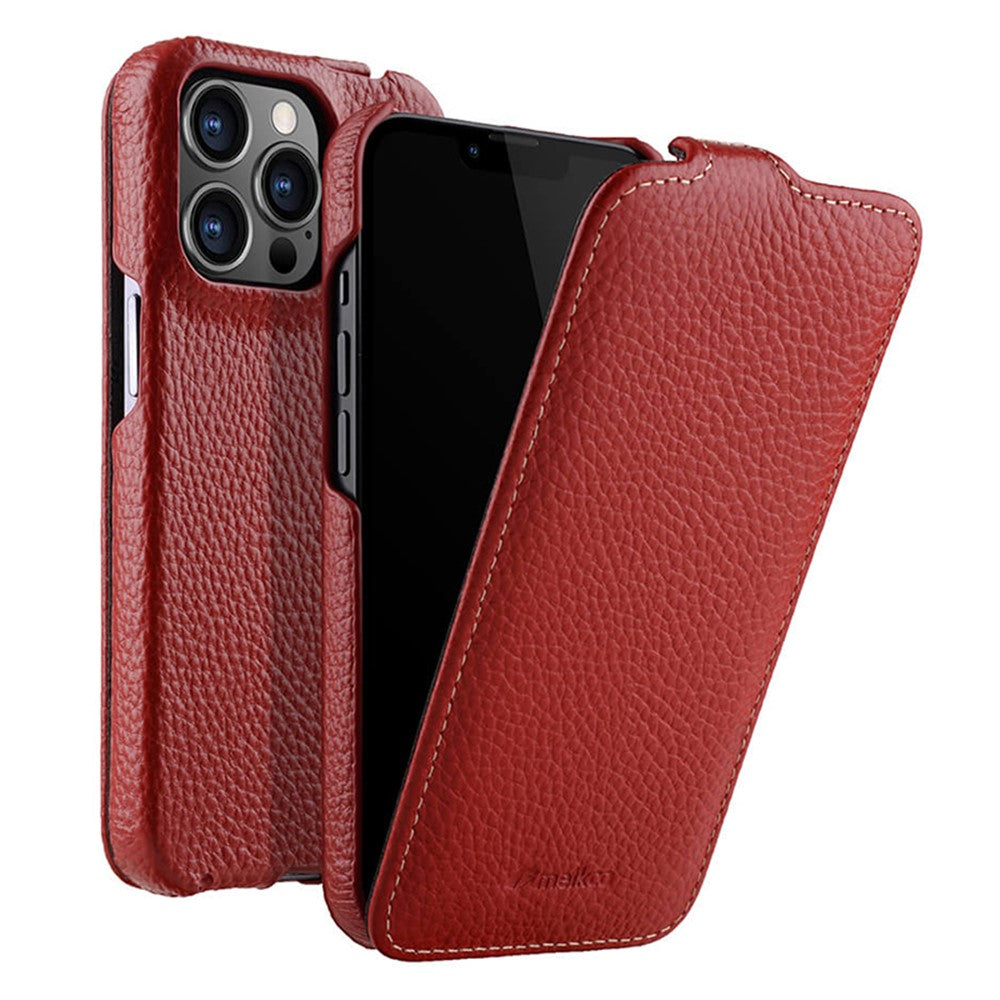 MELKCO For iPhone 12 / 12 Pro Vertical Flip Phone Case Genuine Cow Leather+PC Matte Cover