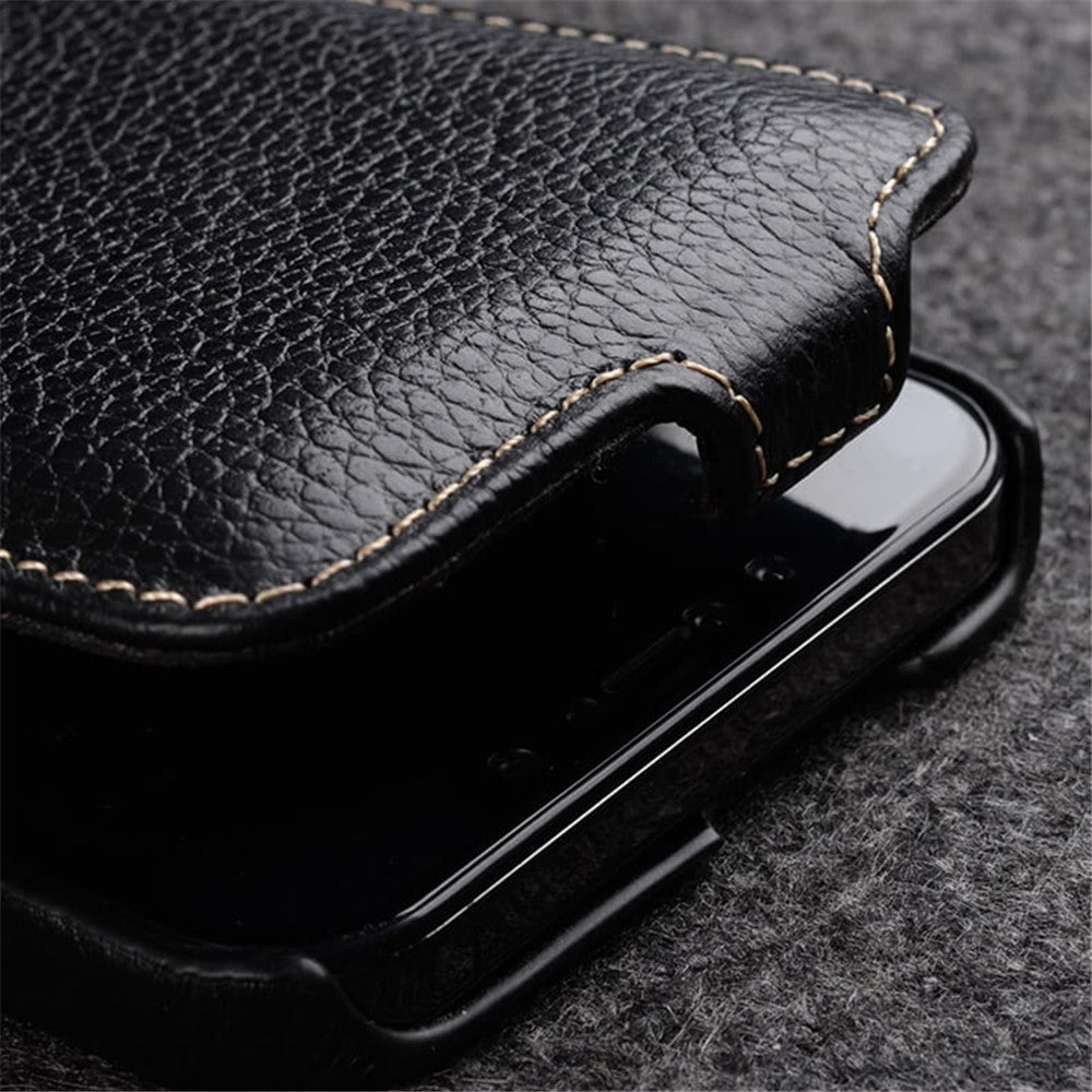 MELKCO For iPhone 13 Pro Max Phone Protective Shell Litchi Texture Genuine Cow Leather+PC Vertical Flip Case