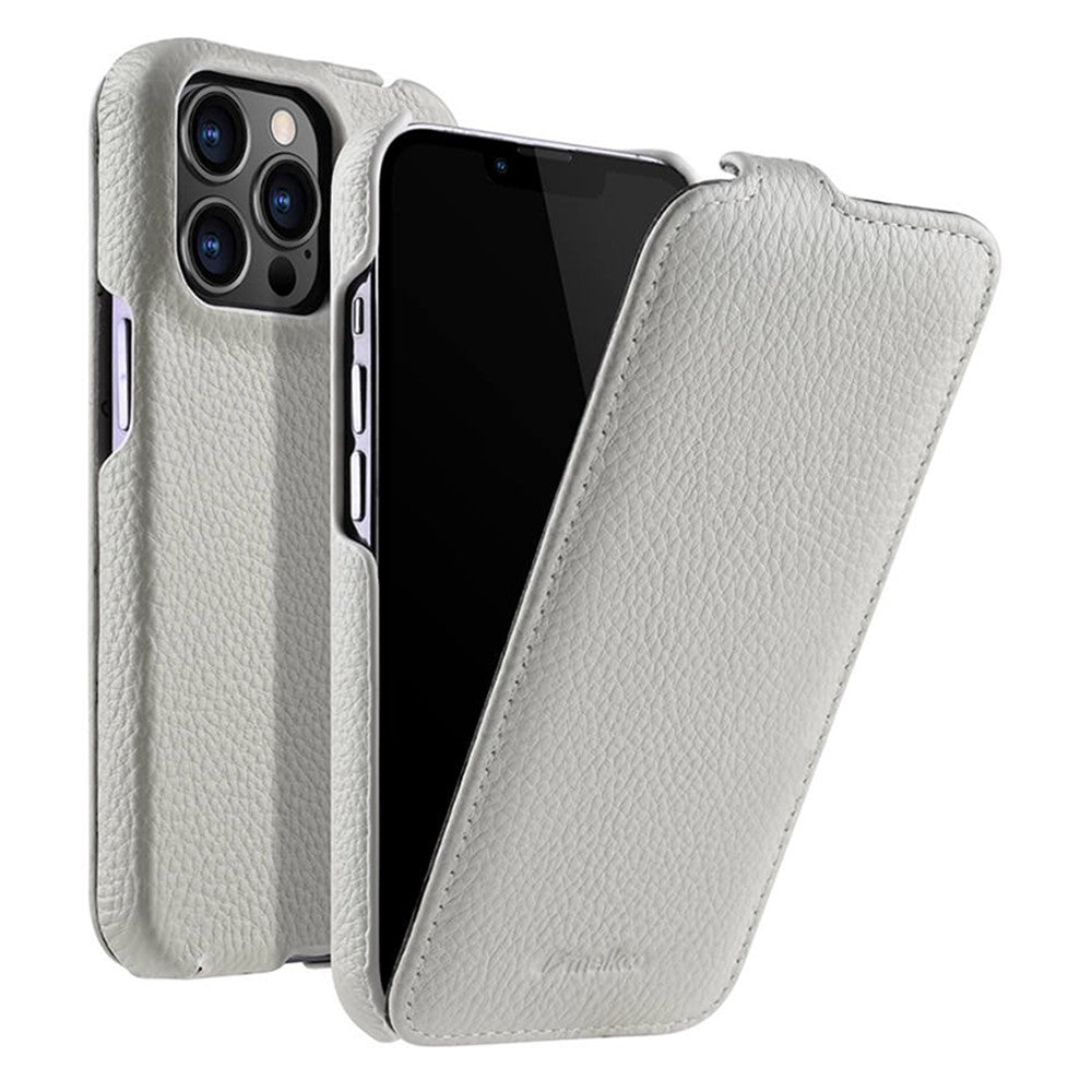 MELKCO Skyddande Skal för iPhone 13 Pro Max i Litchi-textur i äkta nötläder + PC Vertikalt Flip-skal