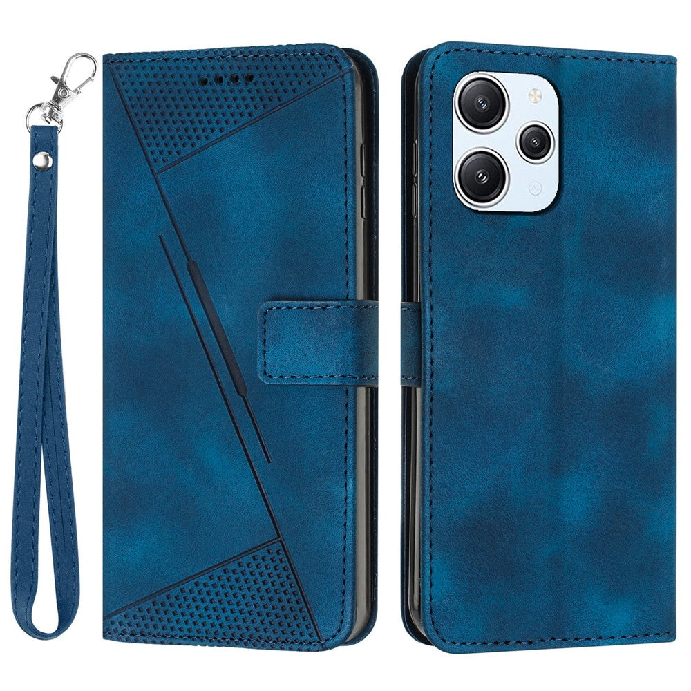 Leather Protective Cover for Xiaomi Redmi 12 4G , Triangle Imprint Wallet Stand Phone Case with Strap