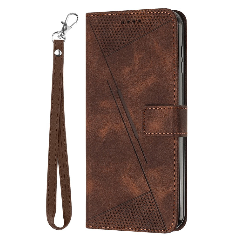 For Oppo A74 5G / A93 5G / A54 5G Folding Stand Wallet Mobile Case Triangle Imprint Leather Cover with Strap