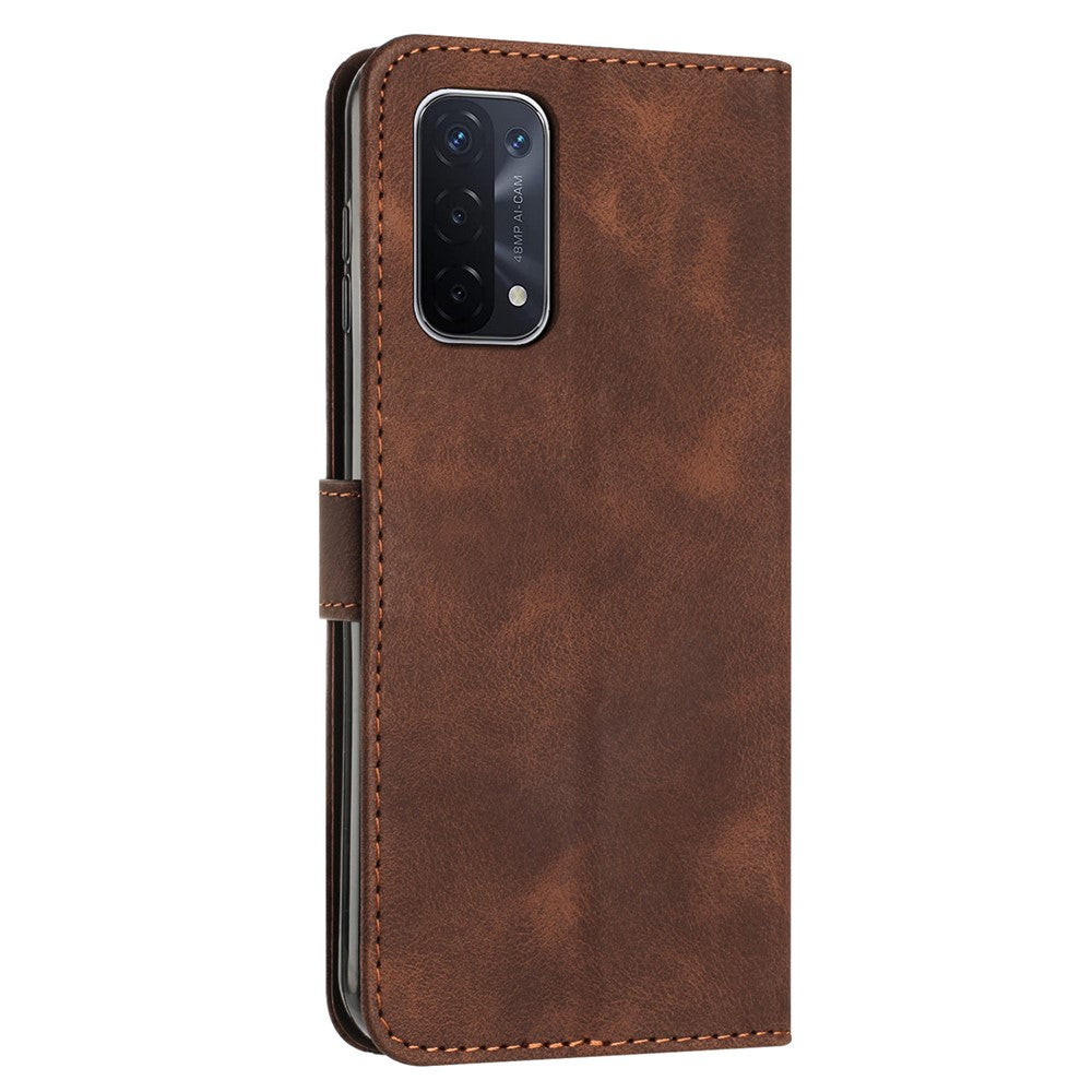 For Oppo A74 5G / A93 5G / A54 5G Folding Stand Wallet Mobile Case Triangle Imprint Leather Cover with Strap