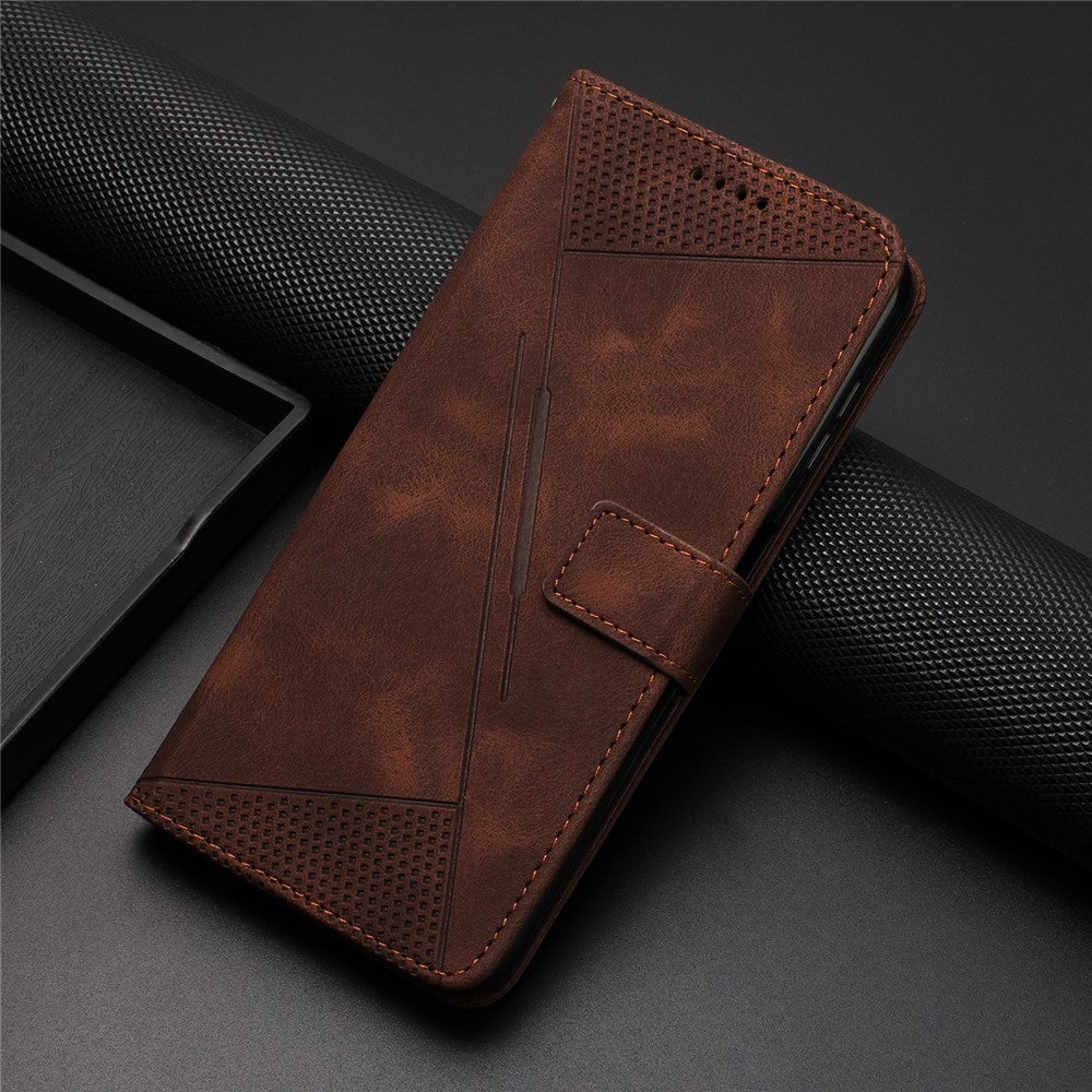 For Oppo A74 5G / A93 5G / A54 5G Folding Stand Wallet Mobile Case Triangle Imprint Leather Cover with Strap