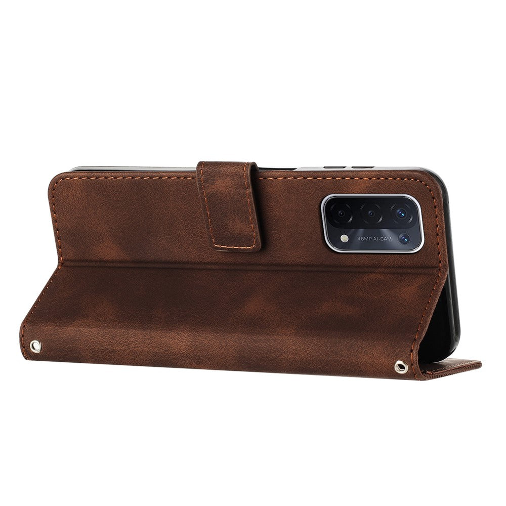 For Oppo A74 5G / A93 5G / A54 5G Folding Stand Wallet Mobile Case Triangle Imprint Leather Cover with Strap