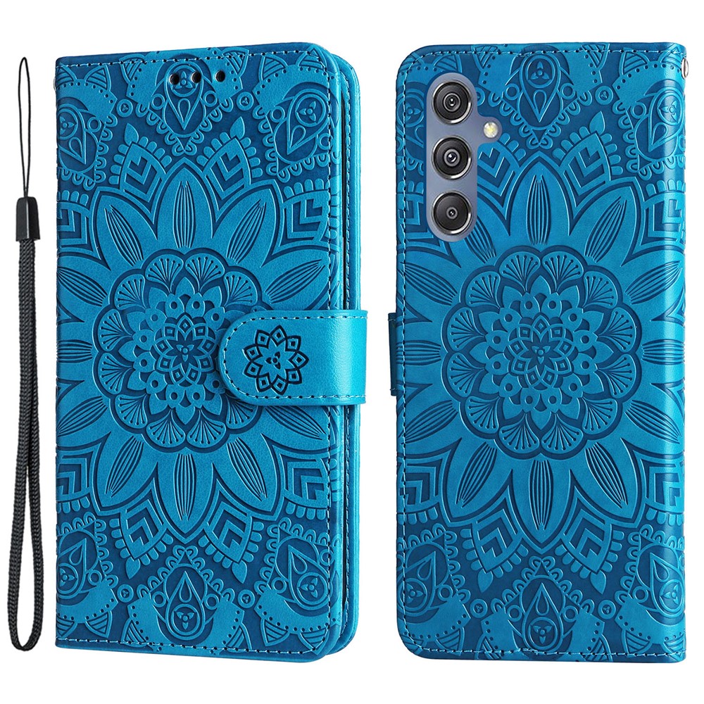 Samsung Galaxy F34 5G / M34 5G ridsefast mobilcover med solsikketryk, PU-læder og tegnebogsfunktion