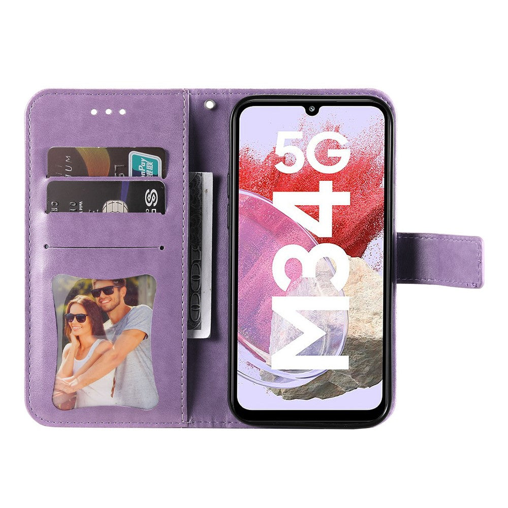 Stand Cover for Samsung Galaxy F34 5G / M34 5G Flower Imprint PU Leather Wallet Phone Case