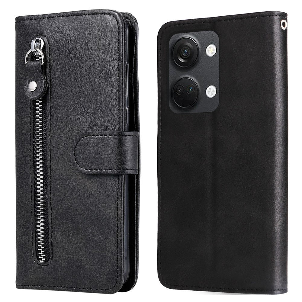 OnePlus Nord 3 5G / Ace 2V Dragkedja Ficka Hopfällbar Stativ Plånboksfodral Kalvtextur Mobilmobilfodral