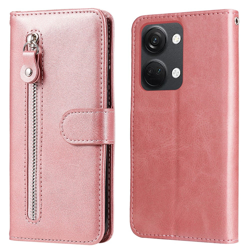 OnePlus Nord 3 5G / Ace 2V Dragkedja Ficka Hopfällbar Stativ Plånboksfodral Kalvtextur Mobilmobilfodral