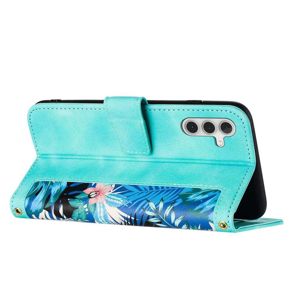 Til Samsung Galaxy A53 5G Etui med Blomstermønster, Telefonstativ og Kortholder i Læder