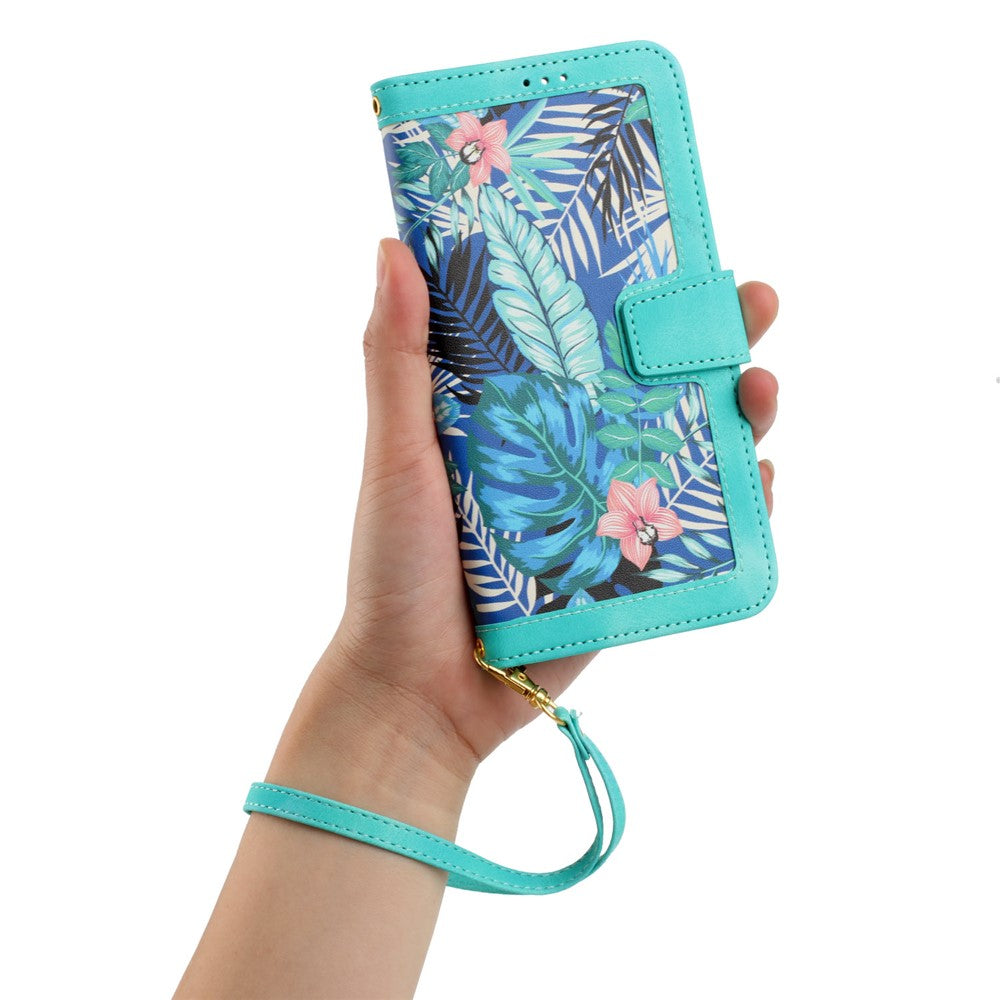 Til Samsung Galaxy A53 5G Etui med Blomstermønster, Telefonstativ og Kortholder i Læder