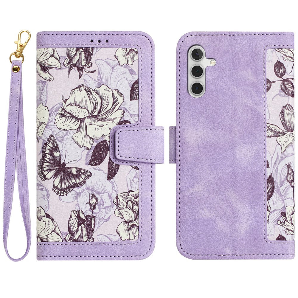 Til Samsung Galaxy A53 5G Etui med Blomstermønster, Telefonstativ og Kortholder i Læder