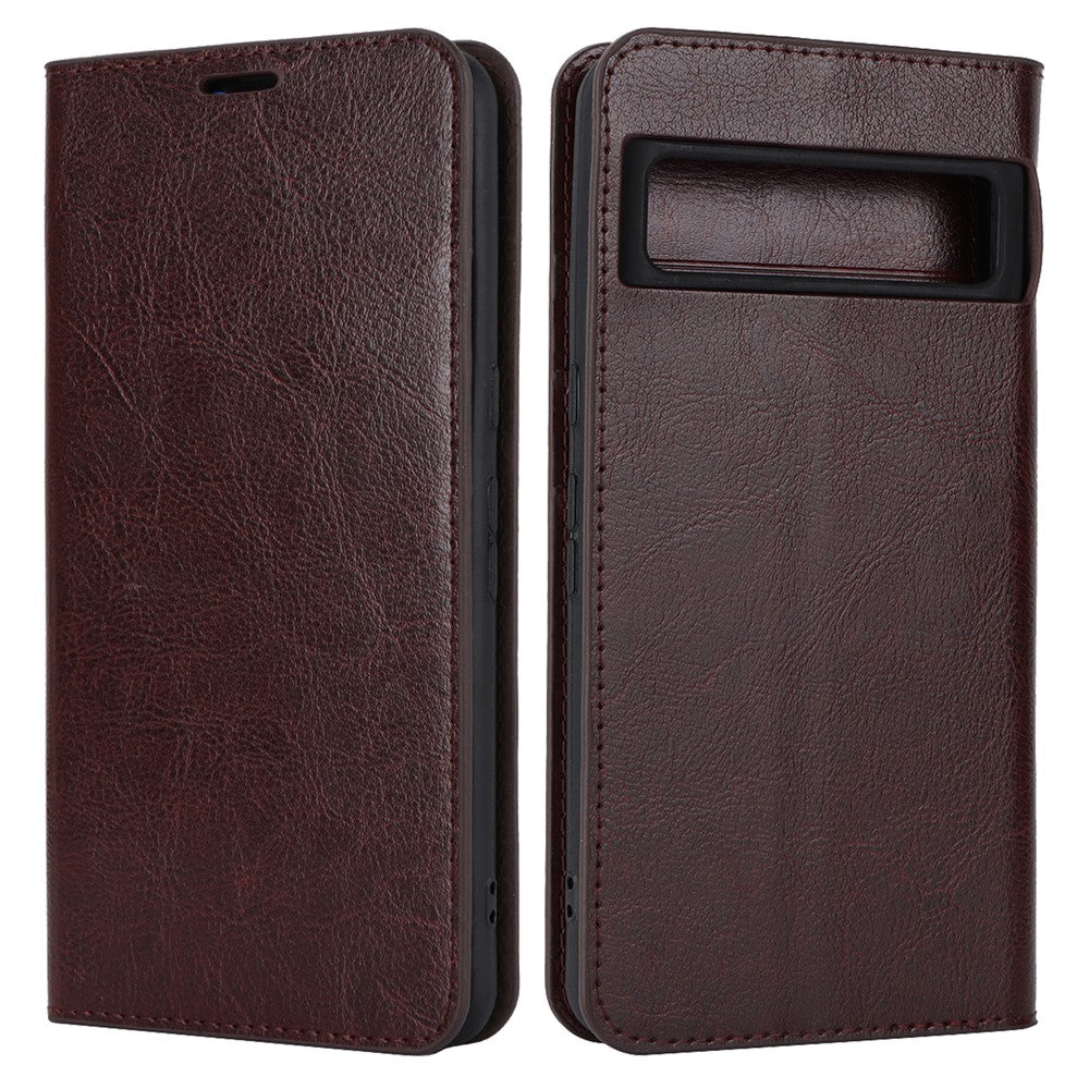 Genuine Cow Leather Cover for Google Pixel 8 Pro Crazy Horse Texture Wallet Stand Phone Case