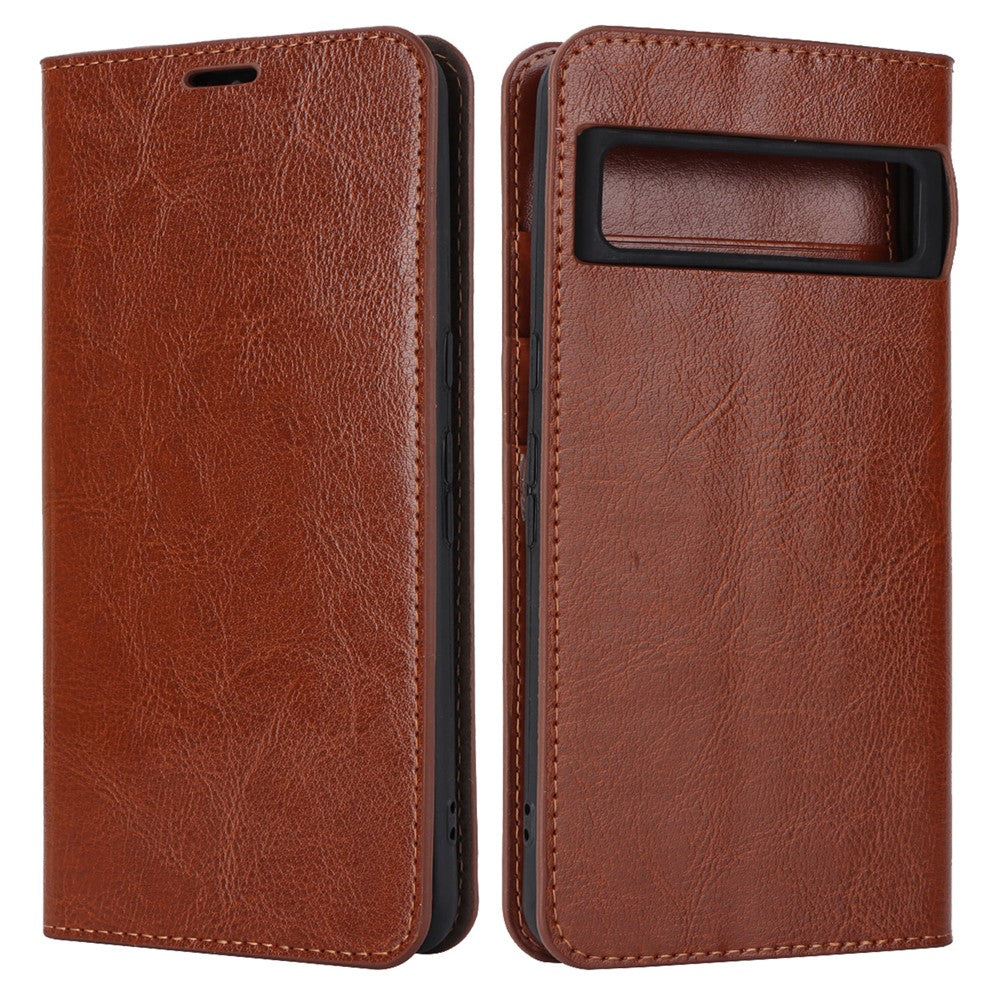 Genuine Cow Leather Cover for Google Pixel 8 Pro Crazy Horse Texture Wallet Stand Phone Case