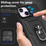 Slide Kameraskyddsskal till iPhone 15 Plus Skal Metallring Stativ PC + TPU Skal