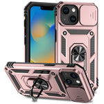 Slide Kameraskyddsskal till iPhone 15 Plus Skal Metallring Stativ PC + TPU Skal
