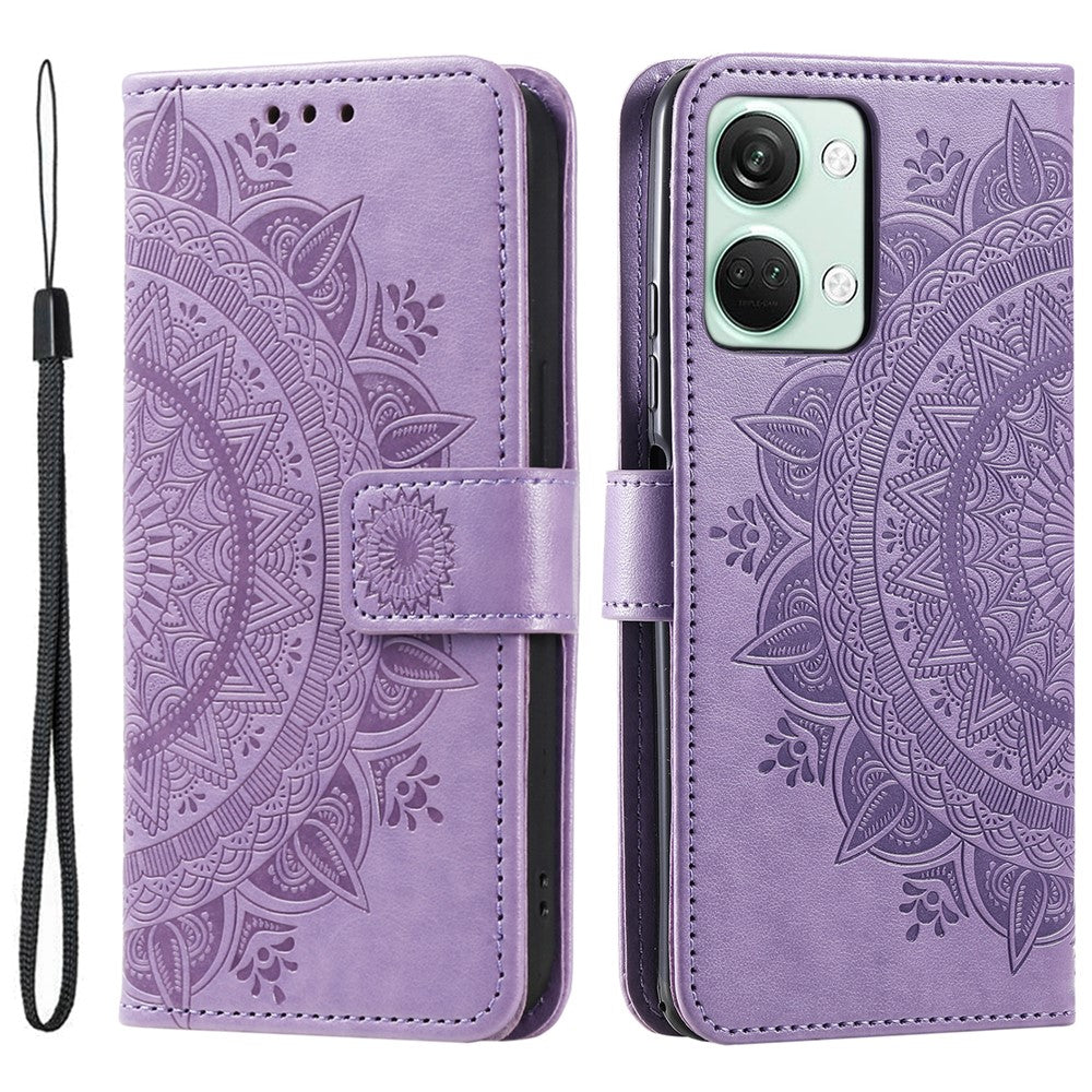 For OnePlus Nord 3 5G / Ace 2V Leather Wallet Cover Mandala Flower Imprinted Stand Case with Strap