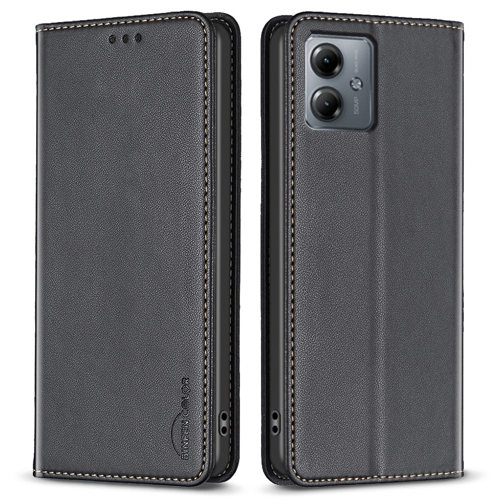 BINFEN COLOR BF18 For Motorola Moto G14 4G Phone Case Card Holder Foldable Stand Leather Cover