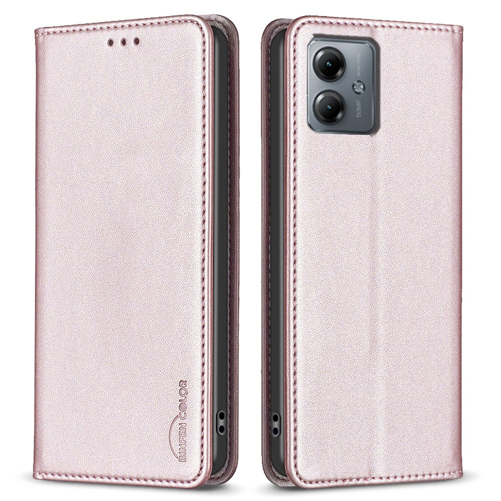 BINFEN COLOR BF18 For Motorola Moto G14 4G Phone Case Card Holder Foldable Stand Leather Cover