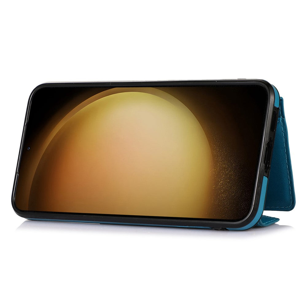 For Samsung Galaxy S23+ Card Holders Phone Case PU Leather Coated TPU Kickstand Cover with Shoulder Strap
