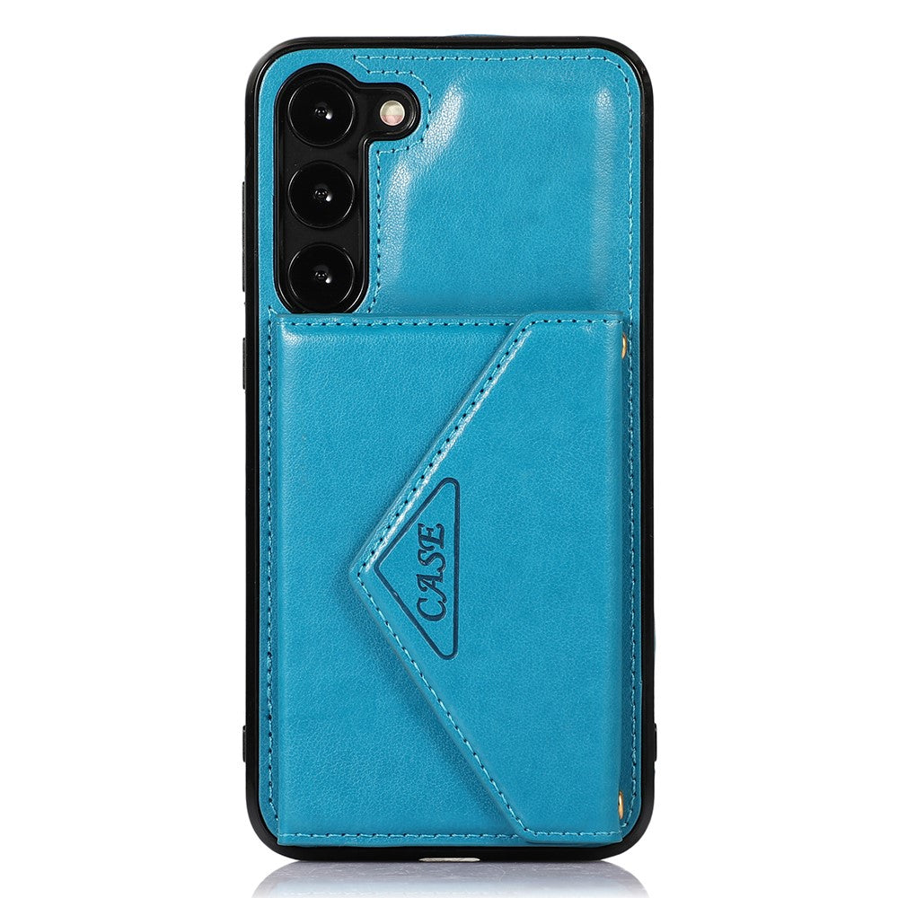 For Samsung Galaxy S23+ Card Holders Phone Case PU Leather Coated TPU Kickstand Cover with Shoulder Strap